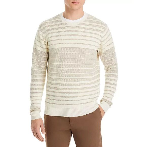 PETER MILLAR Mens Sweater Small Cream Pullover MIDI STRIPED CREW Linen Wool $350 - Picture 1 of 10